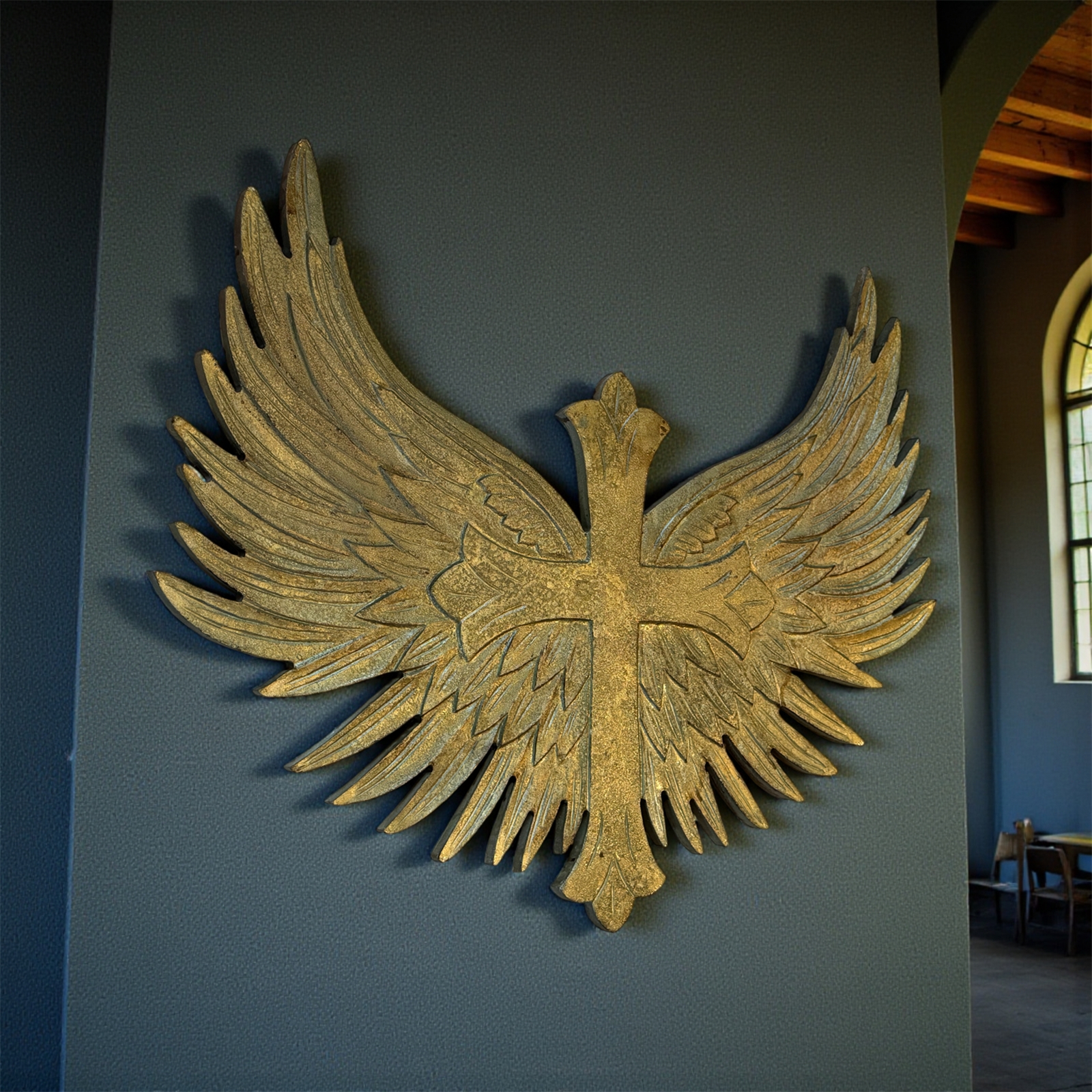 Gariel Angel Wings Wall Cross Antique Gold